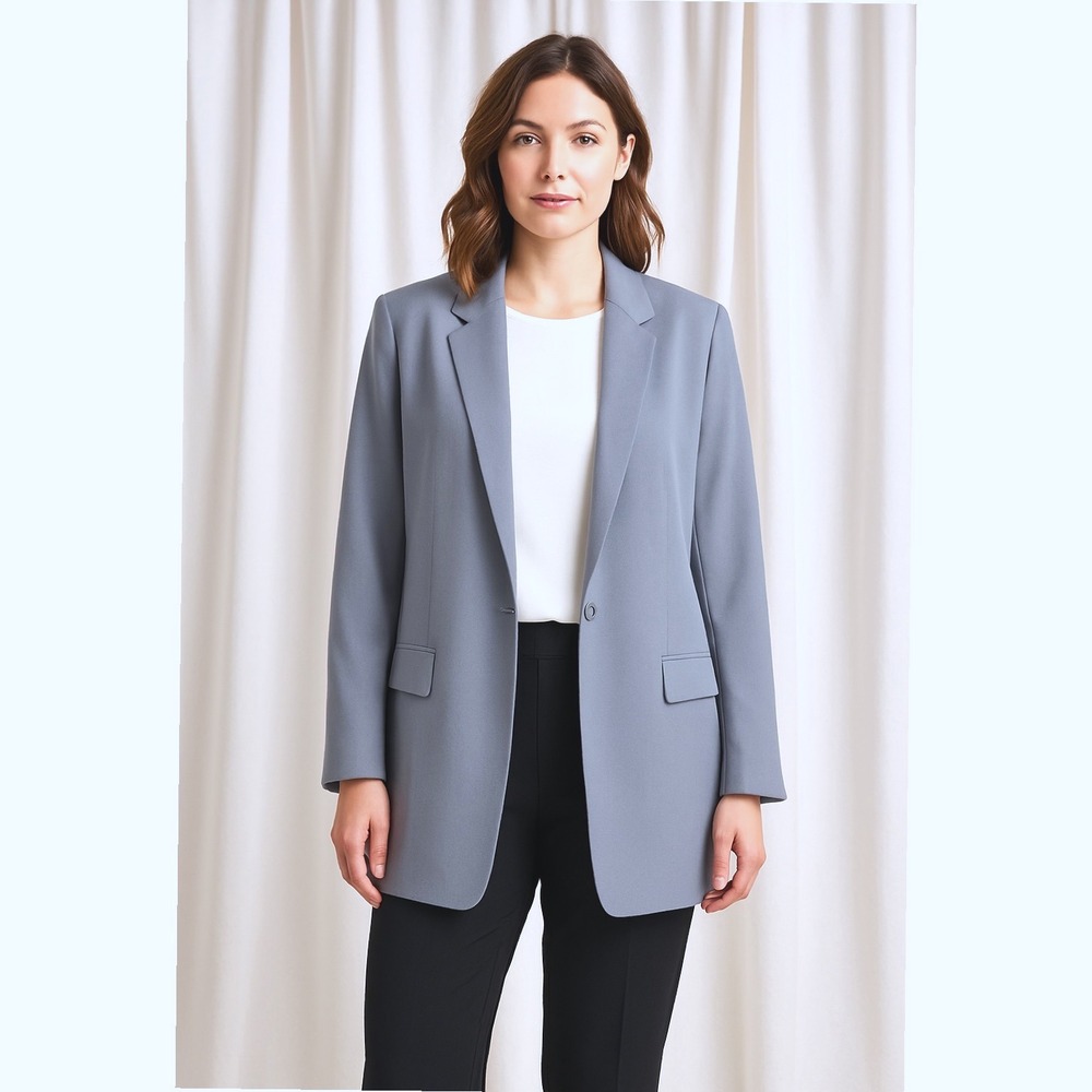 H&M Blue Blazer 12‎ Long Sleeve Open Front Career Academia Preppy Office 72-10